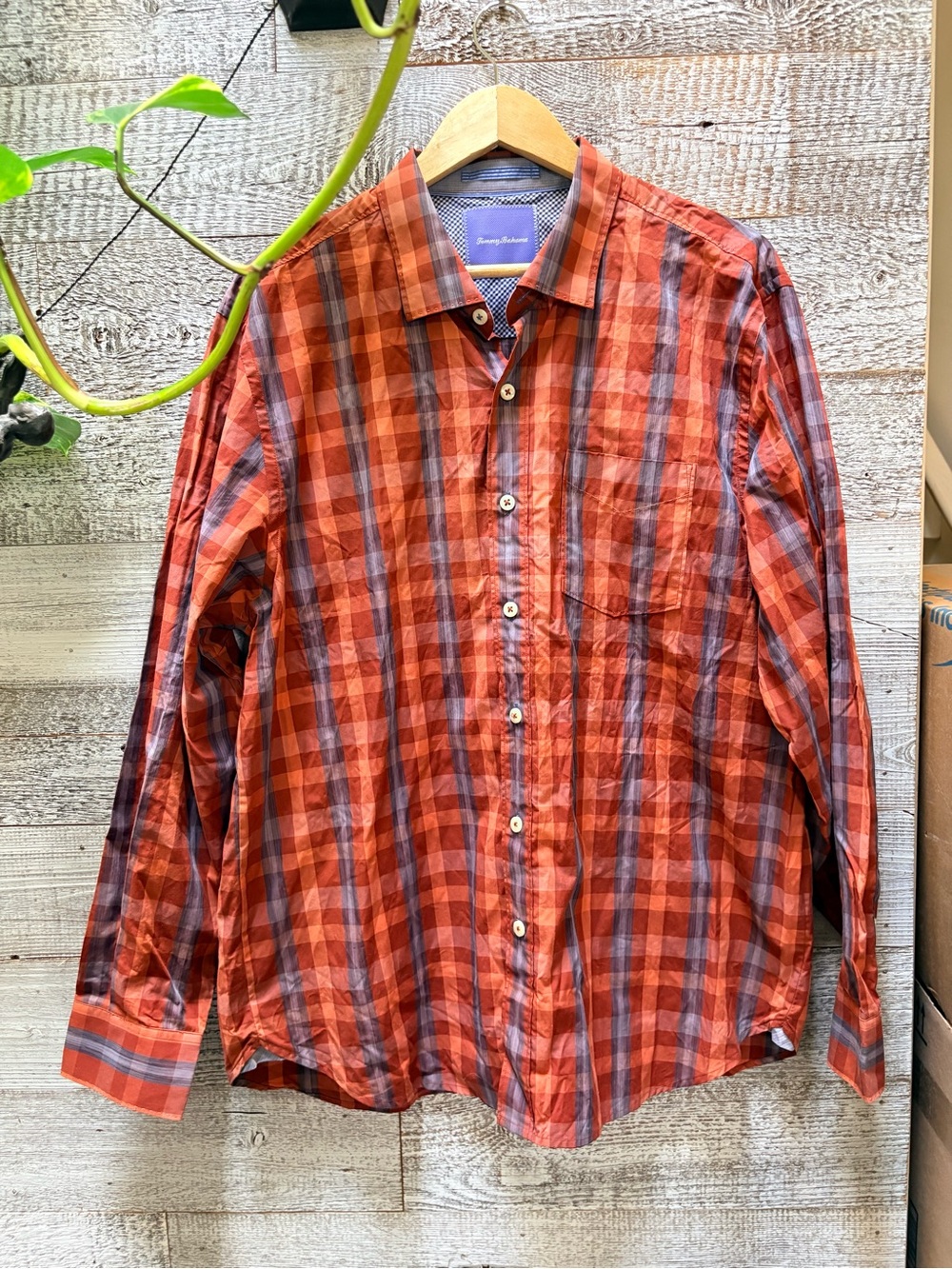 Tommy Bahama | Lightweight Cotton Orange Plaid Button-Up Shirt - Men's XL
